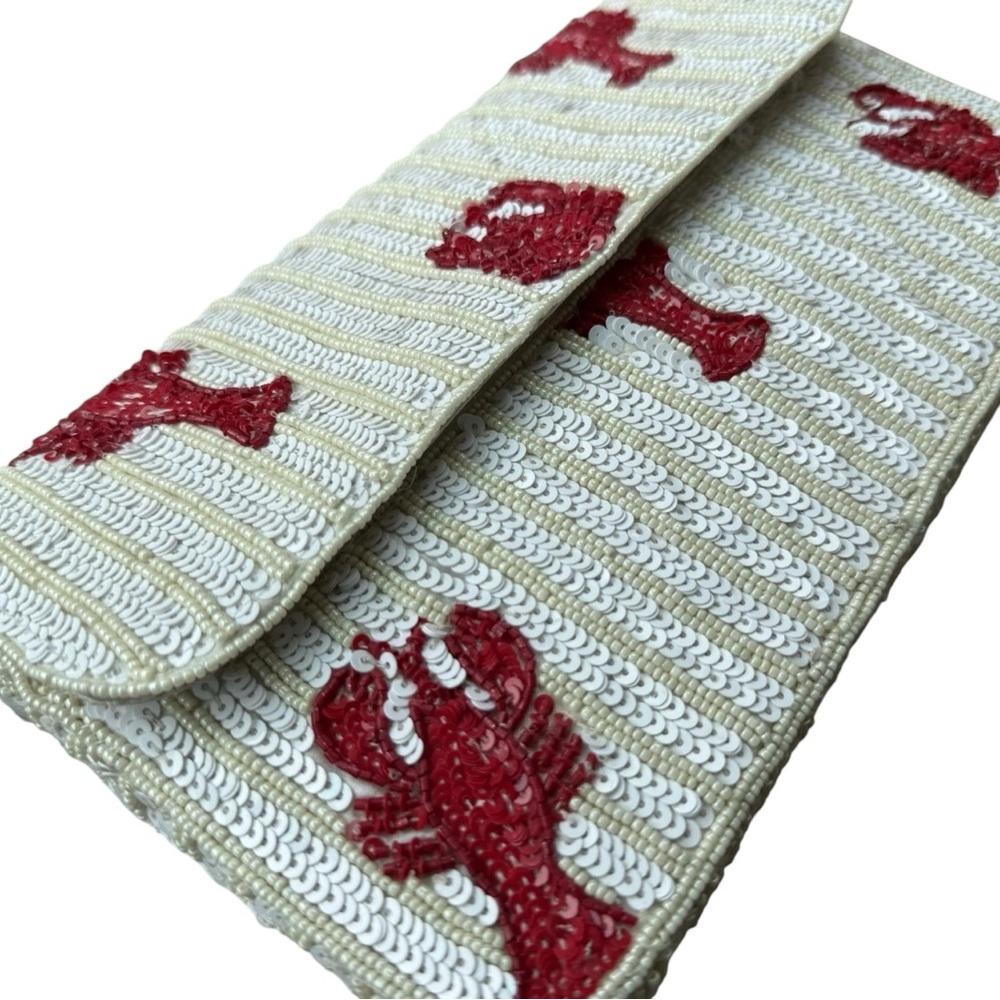 š„Viralš„ Lobster Beaded Bag Shoulder Bag Made in India White & Red Lobster - Picture 5 of 6